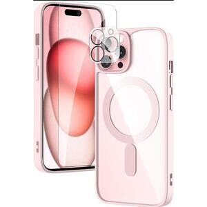 Rengner Pink iPhone 15 Shockproof Case + Screen Protector + Lens protector